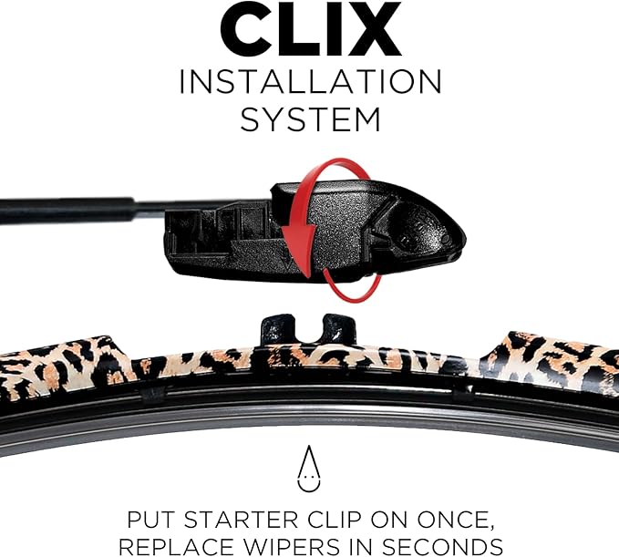 Clix Wipers - Jeep Wrangler & Gladiator (16"/16") Leapord Print Windshield Wiper Blades (All Wrangler & Gladiator Models), All-Weather Replacement Wipers-Set of 2, Includes Quick Clips (1997-2025)