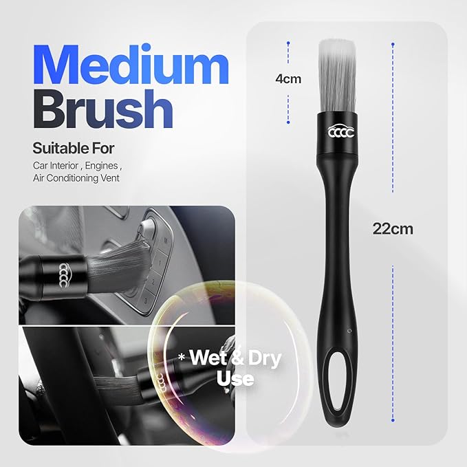 5 Pcs Car Detailing Brush Set – 2 Pcs Ultra-Soft for Delicate Leather, Screens & Trim, 2 Pcs Nylon for Wheels, Tires & Tough Dirt, 1 Pc Boar Hair for All-Purpose Interior & Exterior Detailing