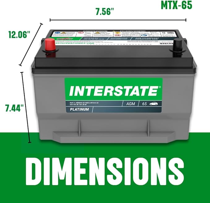 Interstate Batteries Automotive Battery 12V 68Ah (Group Size 65) 750CCA SLI AGM Auto Battery Replacement for Cars, SUVs, Sedans, Trucks (MTX-65)