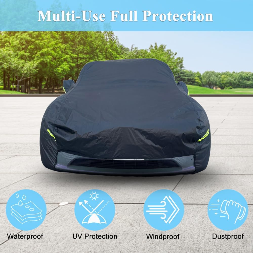 Car Cover Custom Fit for Tesla Model Y, Waterproof All Weather Full Exterior Cover Rain Snow UV Protection with Door Zipper Charging Port