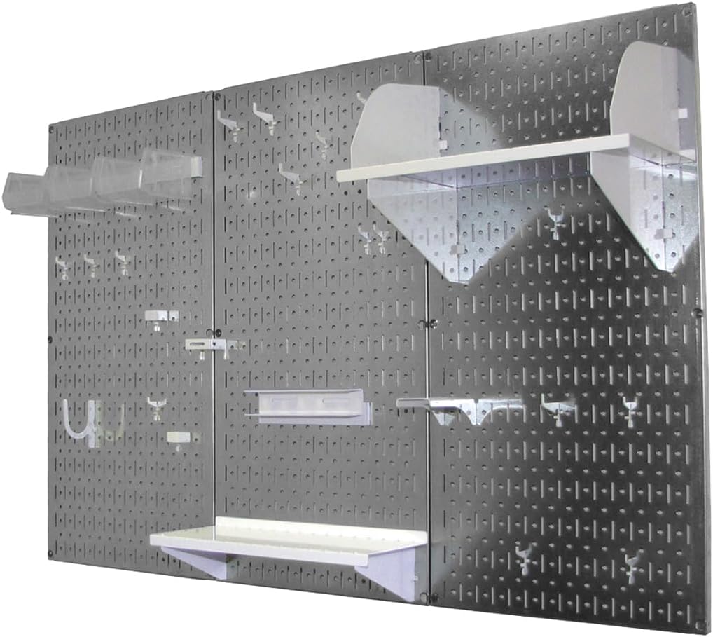 Wall Control Pegboard Organizer 4 ft. Metal Pegboard Standard Tool Storage Kit with Galvanized Toolboard and White Accessories