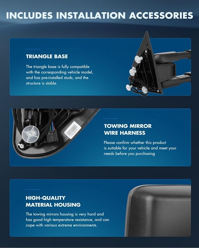 ECCPP Towing Mirrors Compatible with 2014-2018 for Chevy for GMC 1500 2015-2019 for Chevy for GMC 2500/3500 HD Tow Mirrors Left Right Side Power Heat LED Turn Signal Running Back Up Light Black