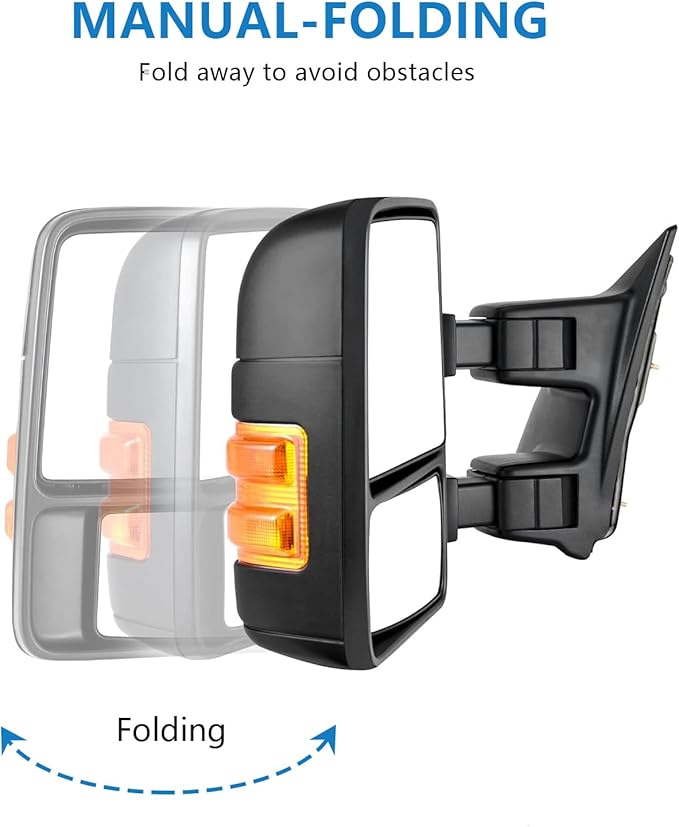 Towing Mirrors Replacement Fit For 2008-2016 F-250 F-350 F-450 F-550 Super Duty,Manual,Amber Signal,Black (Pair Set)