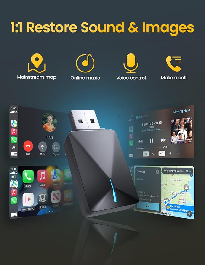 Wireless CarPlay Adapter for 2018-2024 Ford F-150/Chevy Silverado/RAM – 5.2GHz WiFi 6, Active Cooling & 2s Auto Connect, Dual iOS/Android CarPlay Adapter, Plug & Play, Optimized Connectivity