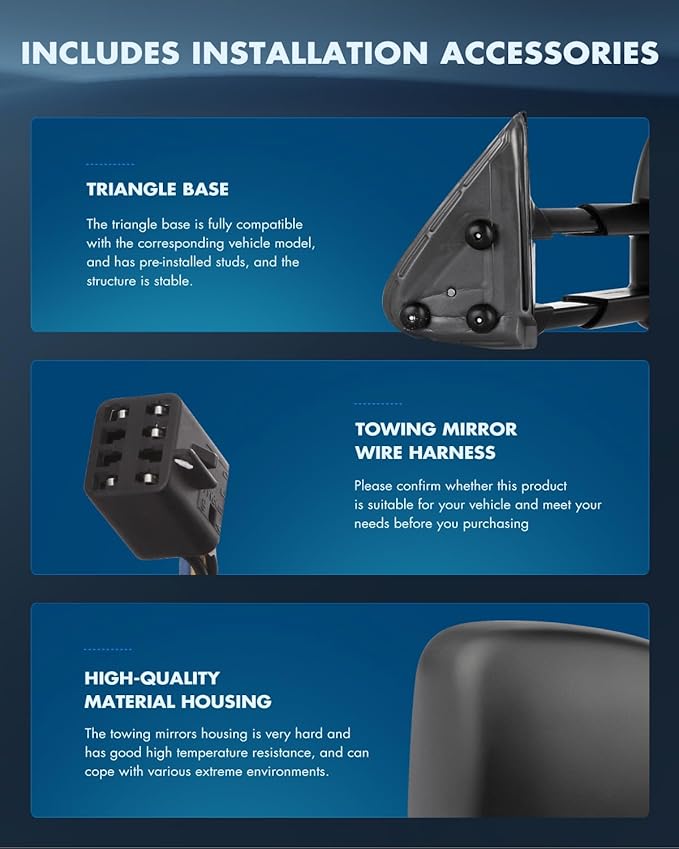 ECCPP Towing Mirrors With 1999-2002 For Chevy Silverado For GMC Sierra 1500/2500/3500 Power Adjusted Heated No Turn Signal Manual Telescoping Folding Pickup Truck Mirrors