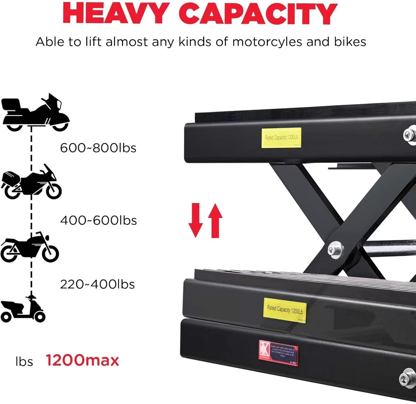 CXRCY 1200 LBS Motorcycle Lift Scissor Jack Black Upgraded Dirt Bike ATV Motorcycle Hoist Stand with Ratchet Wrench,Crank Handle,Thickened Rubber Pad,Wide Deck