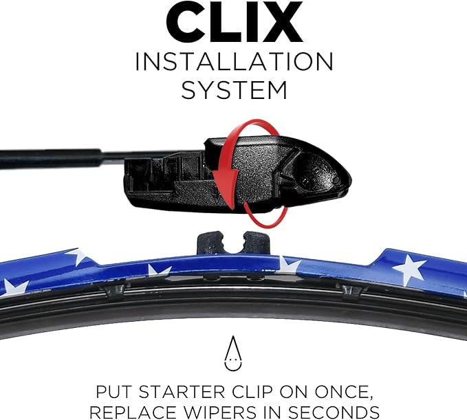ClixWipers 20" + 20" (Set of 2) Stars All Weather Premium Automotive Replacement Windshield Wiper Blades, Passenger and Driver Side Winter Wiper Blades for Various Car Models
