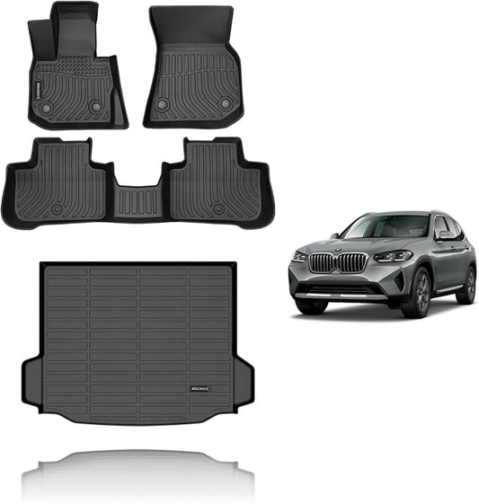 KELCSEECS Floor Mats & Cargo Liner Custom for BMW X3 2018-2024 (Only Fit Models with X3 Spare Tire) Car Mats Automotive Cargo Mat Floor Liners Trunk Mat X3 All Weather Floor Mats Trunk Liner Black