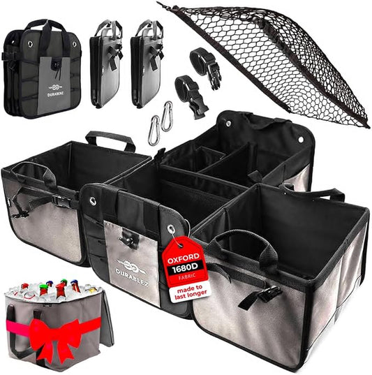 XXL+Cooler Car Trunk Organizer for SUV - Trunk Storage - Modular Configurable Detachable Collapsible - Minivan Truck Sedan Van, Gray