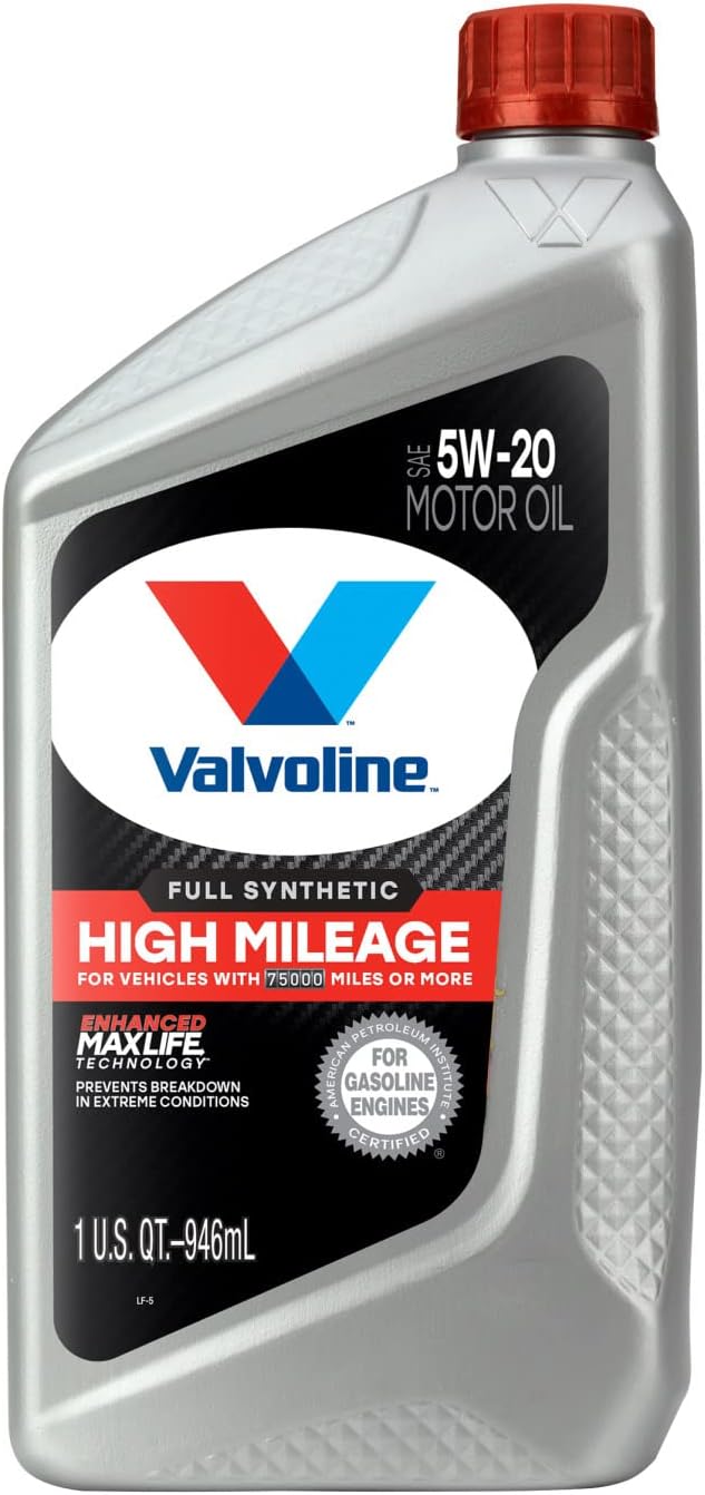 Valvoline Full Synthetic High Mileage with MaxLife Technology SAE 5W-20 Motor Oil 1 QT, Case of 6 (Pack of 2)