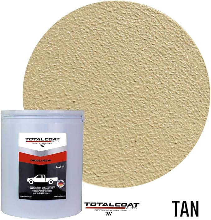 Roll On Truck Bed Liner Paint; Heavy Duty Coating Protection for Box Trucks, Pickups, Cargo Vans (1 Gallon Kit, Tan)