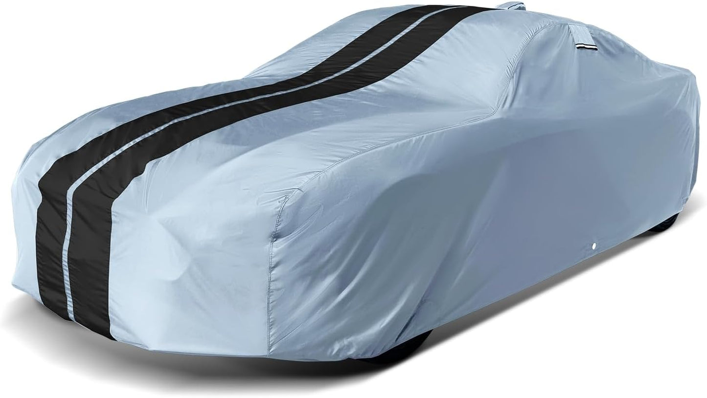 iCarCover Custom Car Cover for Pontiac Catalina (1971-1976) Waterproof All-Weather Rain Snow UV Sun Protector Full Exterior Indoor Outdoor Car Cover (Stripe - Gray/Black)
