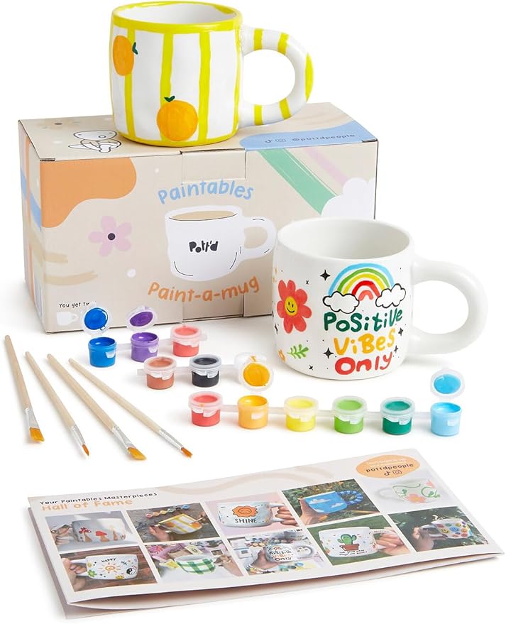 Pott'd Paintables Paint Your Own Mug Kit - DIY Mug Painting Kit for Adults. Ceramic Painting Kit for Adults Includes Mugs, Paints, Brushes and Painting Inspiration Guide