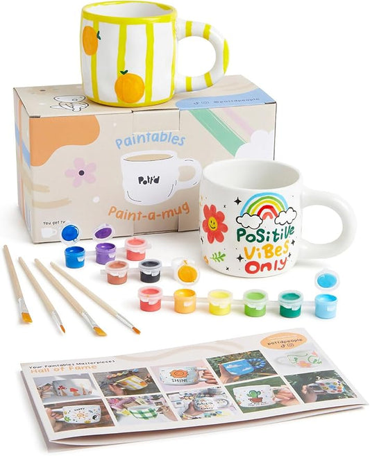 Pott'd Paintables Paint Your Own Mug Kit - DIY Mug Painting Kit for Adults. Ceramic Painting Kit for Adults Includes Mugs, Paints, Brushes and Painting Inspiration Guide