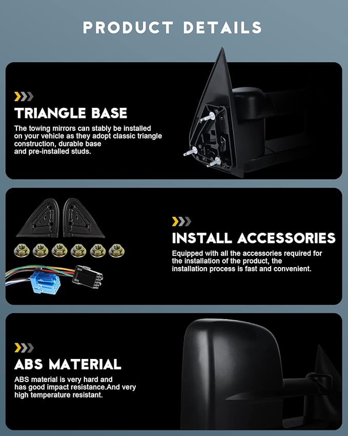 OCPTY Power Heated Towing Mirror Fit For Chevy Avalanche 1500 2003-2006 For Avalanche 2500 2003-2006 For Silverado 1500 2003-2006 Power Adjust LED Turn Signal Light Black Textured Driver & Passenger