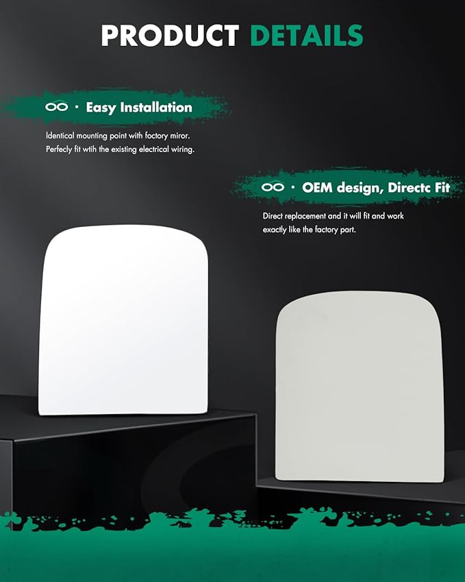 SCITOO Upper Flat Towing Mirror Glass Replacement with Left Driver Side Mirror Lens Compatible with 1988-1998 For Chevy/For GMC C1500/K1500 1988-2000 For Chevy/For GMC C2500/K2500/K3500