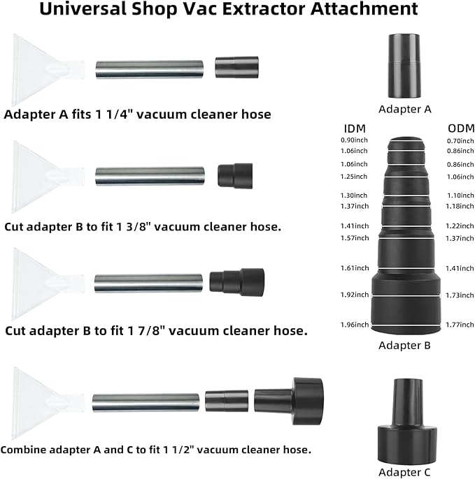 Shop Vac Extractor Attachment Extractor Vacuum Attachment Tools for Upholstery Carpet Cleaning Car Detailing Large Wet Dry Extractor Attachment Fit Shop Vac in 1-1/4",1 3/8",1-7/8",2-1/2"