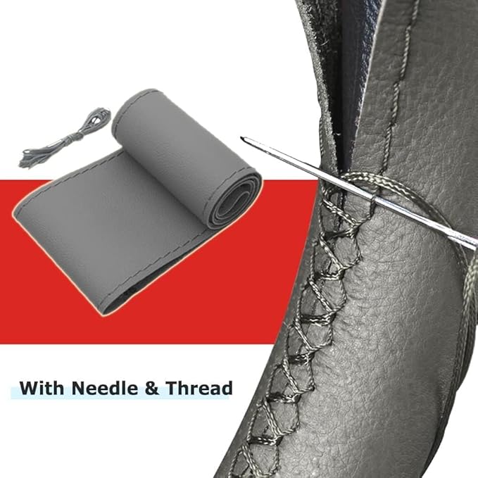AUTOXBERT 38cm/15 Inch Hand Sewing Steering Wheel Cover Breathable Anti-Slip Leather Steering Wheel Cover for Nissan Qashqai Toyota Camry RAV4 VW Golf