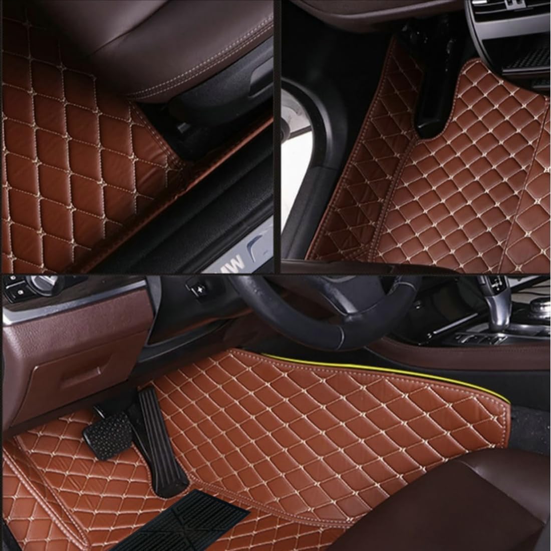 Custom Personalized Floor Mats for Cars，Luxury Full Coverage All Car Floor Mats，Anti-Slip Leather Car Mat Set ，Custom Floor Mats for 99% of Cars, Trucks & SUVs. (Light Brown)