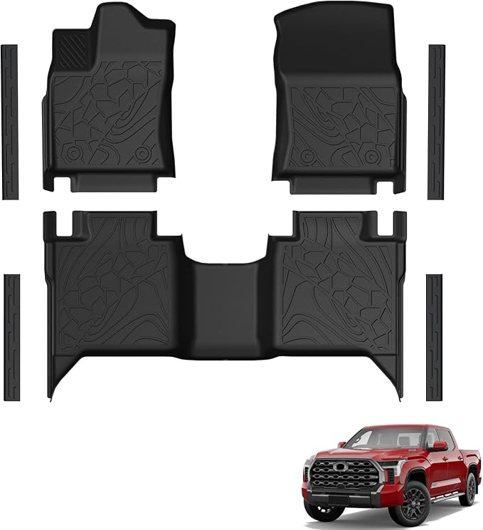 Floor Mats for 2022-2025 2026 Toyota Tundra CrewMax Cab, TPE All Weather Interior Rubber Floor Liners Door Sill Guards for Toyota Tundra SR/SR5/TRD PRO/Limited/Platinum/Castone