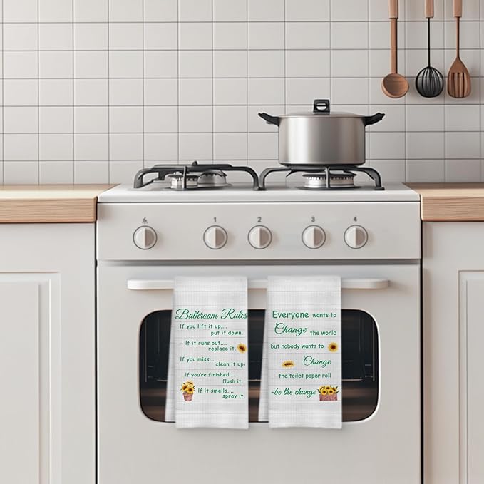 Funny Bathroom Rules Decorative Hand Towels Set of 2, Rustic Farmhouse Hand Towels for Bathroom Decor, 16x24 Inch(Sunflower Style)