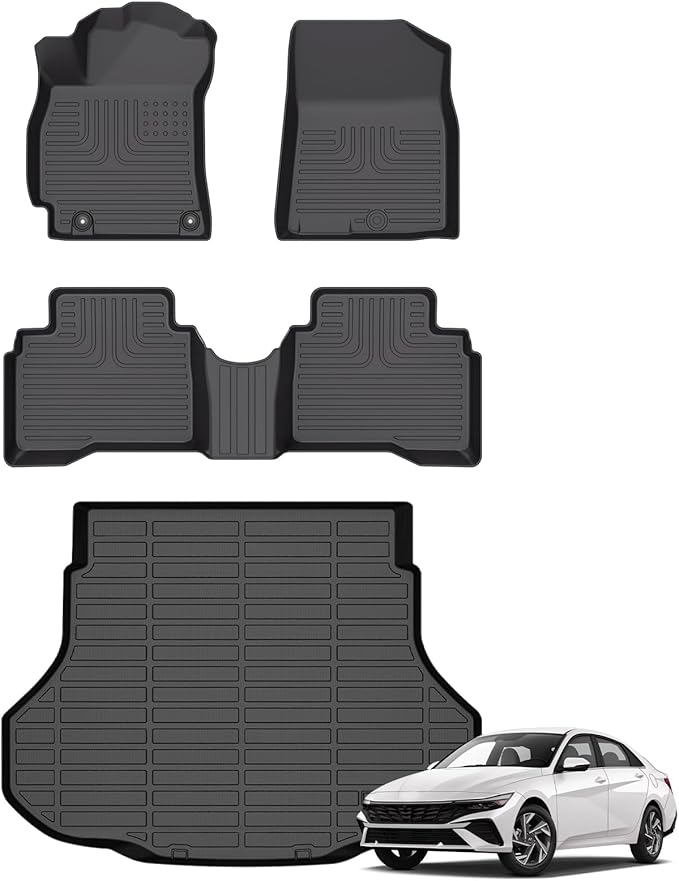 Floor Mats & Cargo Liner for Hyundai Elantra Hybrid 2021-2025 All Weather Automotive TPE Liners Set, Anti-Slip Waterproof Floor Liners Accessories (Car Mats+Trunk Mat) Black