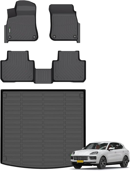 ANBINGO®- for Porsche Cayenne Floor Mats 2019-2025, Car Mats for Porsche Cayenne All Weather Mats Cargo Liner TPE Heavy Duty Non-Slip Automotive Fits Full Set Cayenne Accessories, Black