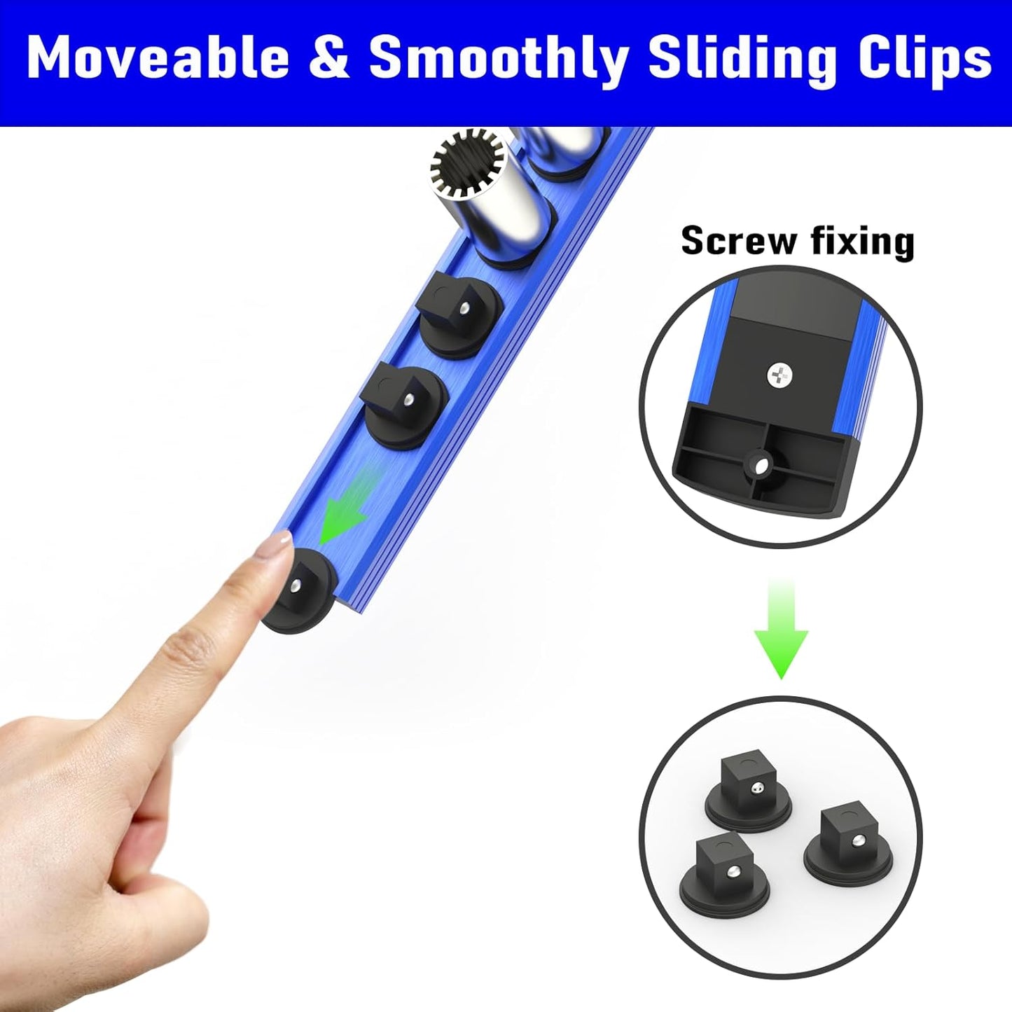 Magnetic Socket Holder Organizer Set, 6-Piece Heavy Duty Aluminum Alloy Socket Holder, 360° Swivel 1/2, 3/8, 1/4-Inch Socket Trays Socket Organizer Holds 80-Piece Standard Size Sockets