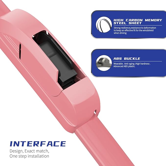OEM QUALITY 24" + 24" Premium All-Seasons Durable Stable And Quiet Sakura Pink Windshield Wiper Blades (Set of 2)
