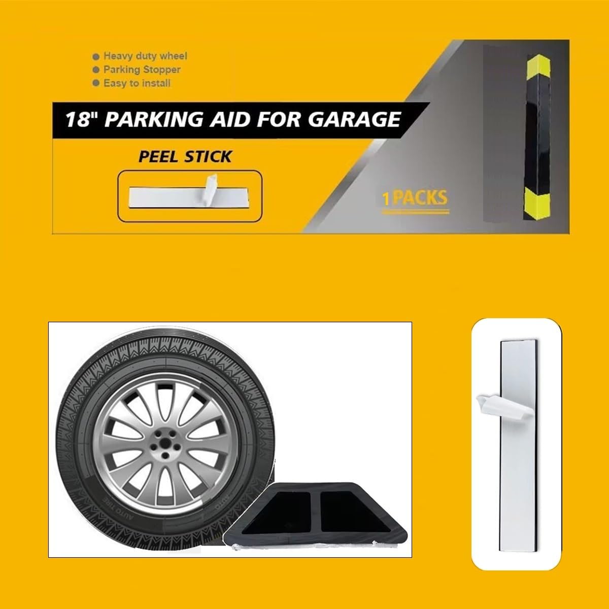1 Pack 18" Parking Aid for Garage Heavy Duty, Car Parking Stopper for Garage 2 Pack, Parking Aids Protects Car, Parking Stopper Easy to Install (1 Pack 18" L x 1.25" H)
