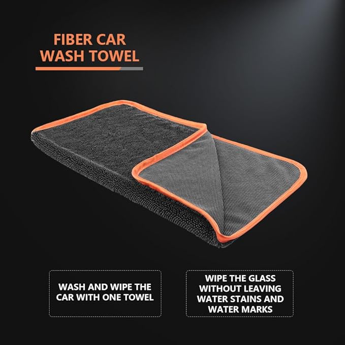 SPTA Microfiber Car Drying Towels, Cleaning Cloth Towels, Twist Pile Rapid Drying Orange Edge Car Microfiber Towels for Car Detailing, Pack of 3, 16.5 x 16.5 Inch, 600 GSM, Gray-MT040