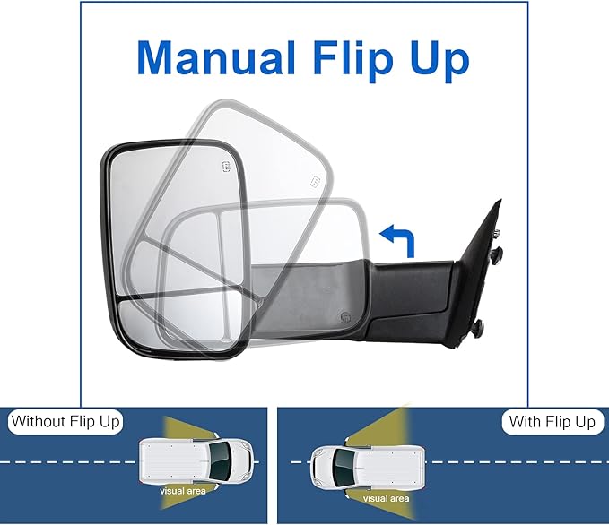 JZSUPER Tow Mirrors fit for 2009-2018 Ram 1500, 2019-2023 Ram 1500 Classic, A Pair of Towing Mirrors Pickup Truck Black Cap