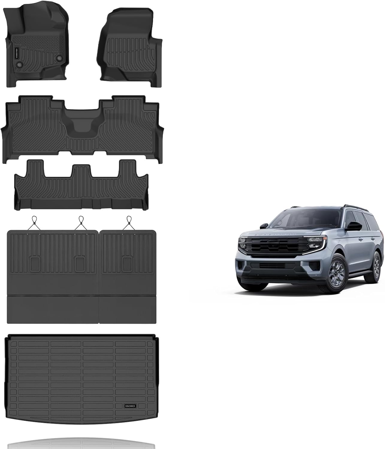 KELCSEECS® Floor Mats & Cargo Liner with Seatback Mats for 2021-2025 Ford Expedition Max 8 Seats Bench Seating(Only Fit Max), All Weather Protection TPE Floor Liners Full Set Accessories Black
