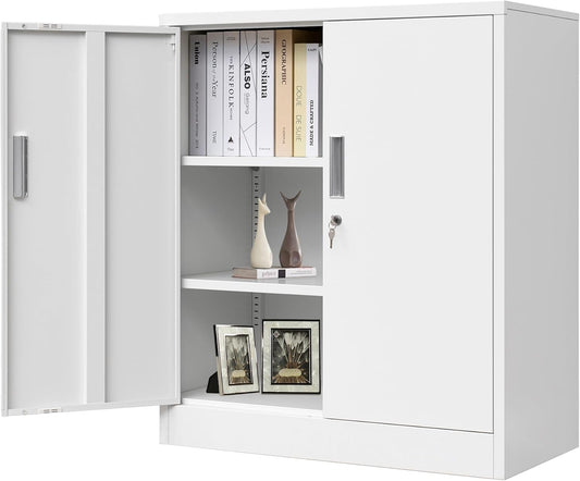 Metal Storage Cabinet with Locking Doors and Adjustable Shelves, 36.2" H Steel Storage Cabinet for Garage, Home, Office, Utility Room-White
