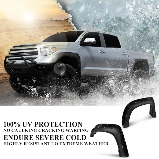 DOTCOM Fender Flares,Compatible with 2014-2021 Toyota Tundra,Wheel Arch Cover Trim Fender Splash Shield,Black Paintable Matte Pocket Textured Riveted Style 4PCS