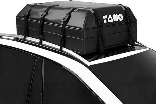 TANX Car Roof Bag - 21 Cubic Feet Rooftop Cargo Carrier, 100% Waterproof for All Cars with/Without Roof Rack, Includes Anti-Slip Mat, 12 Reinforced Straps, 6 Door Hooks, Luggage Lock & Storage Bag