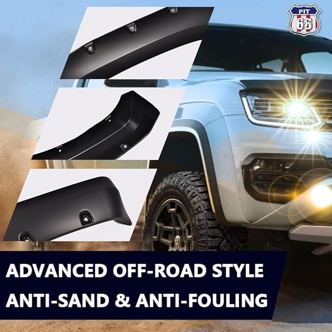 PIT66 Fender Flares, Compatible With Chevy Silverado 1500 07-13/Silverado 07-14 2500 HD 3500 HD (Fit for 6.5/8 ft, NOT for 5.8ft,Not Fit GMC Sierra) Paintable Smooth Matte Black Pocket Riveted Style