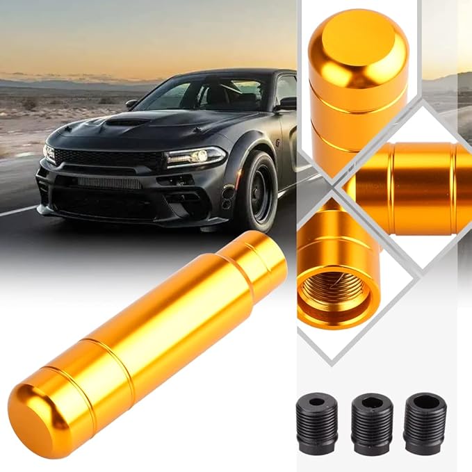 BARTOO Aluminum Weighted Manual Shift knobs, Long Stick Shift Knob Gear Shifter Knobs, Car Accessories Lever Cover Head Universal Shifter Knobs with 3 Threaded Adapters (Gold)