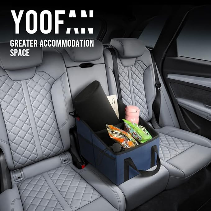 Car Seat Organizer - Passenger Seat Organizer, Collapsible Small Car Seat Storage Organizer for Console Front or Back, Automotive Backseat Organizer with Belt 4 Cup Holders for Kids Accessories, Blue