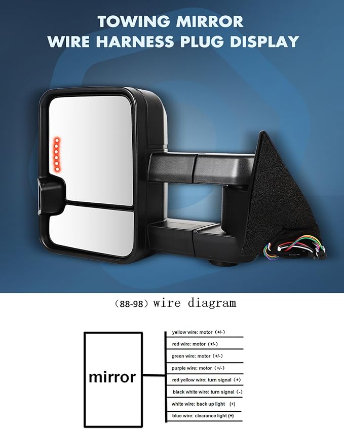 ECCPP Towing Mirrors Fit For 1988-1998 For Chevy For C/K Pickup For Suburban With Left Right Side With Power Heated Turn Signal Light Clearance light Arrow Turn Signal Back up lamp