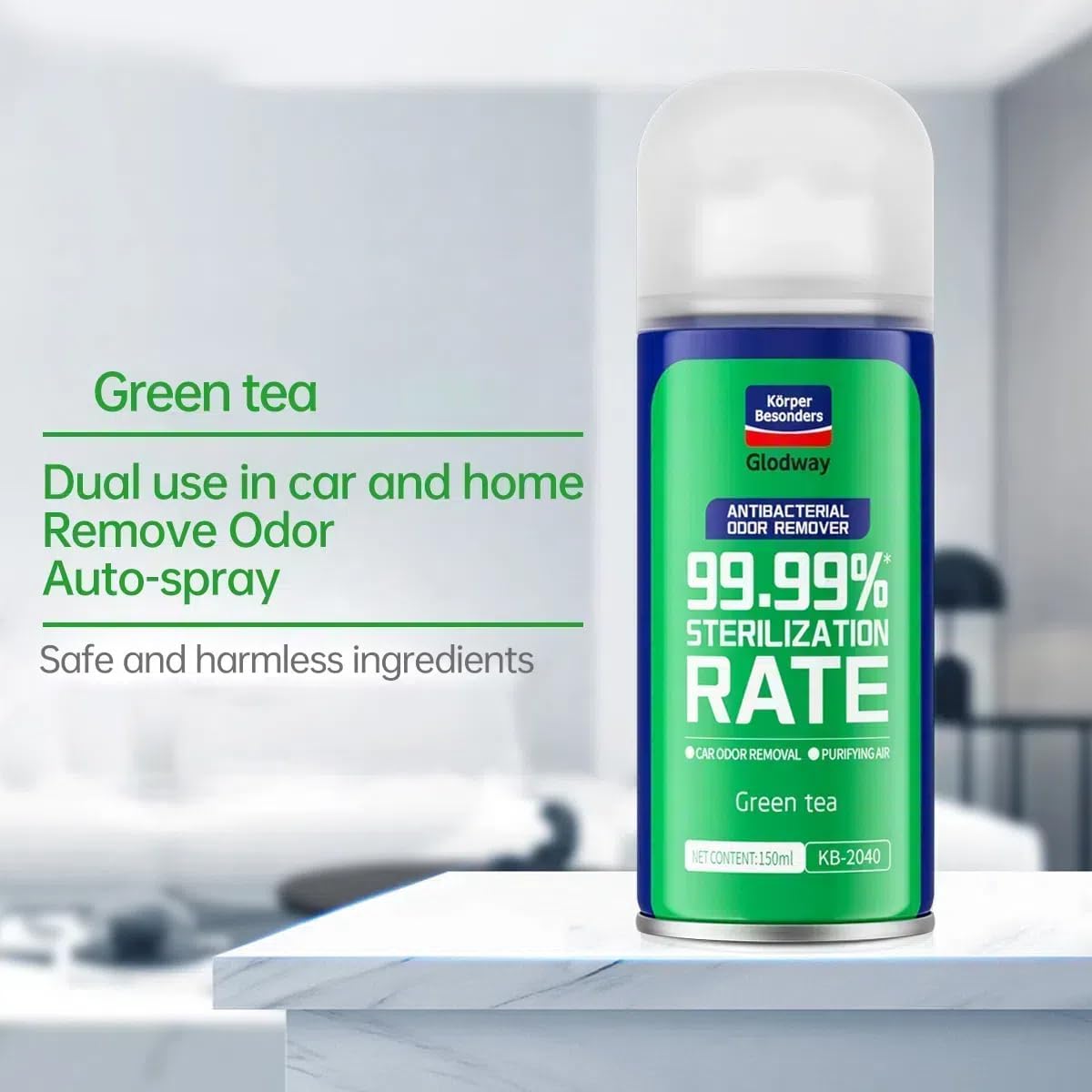 Glodway Whole Car Air Refresher Spray,Odor Eliminator Eliminates Strong Vehicle Odors,Green Tea Scent-6 Ounce Spray Bottle (Plack of 2)