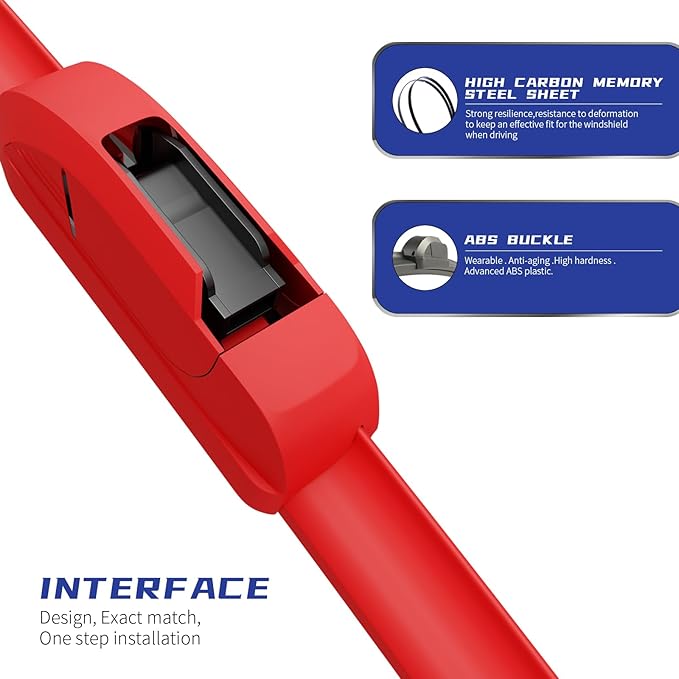 OEM QUALITY 22" + 22" Premium All-Seasons Durable Stable And Quiet Red Windshield Wiper Blades (Set of 2)
