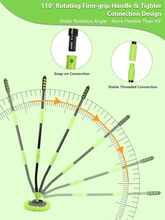 Curved Car Wash Brush Mop 47" with Long Handle Sturdy Metal Pole 3 Grip Points Washing Wand Auto Cleaning Tool Kit Scratch-Free Chenille Microfiber Soft Duster for Cars RV SUV Truck Caravan Van Window