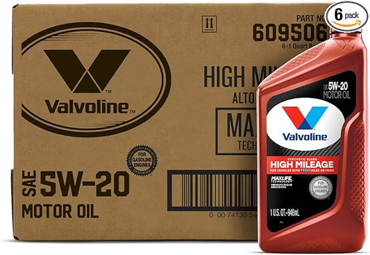 Valvoline High Mileage with MaxLife Technology 5W-20 Synthetic Blend Motor Oil 1 Quart (Pack of 6)