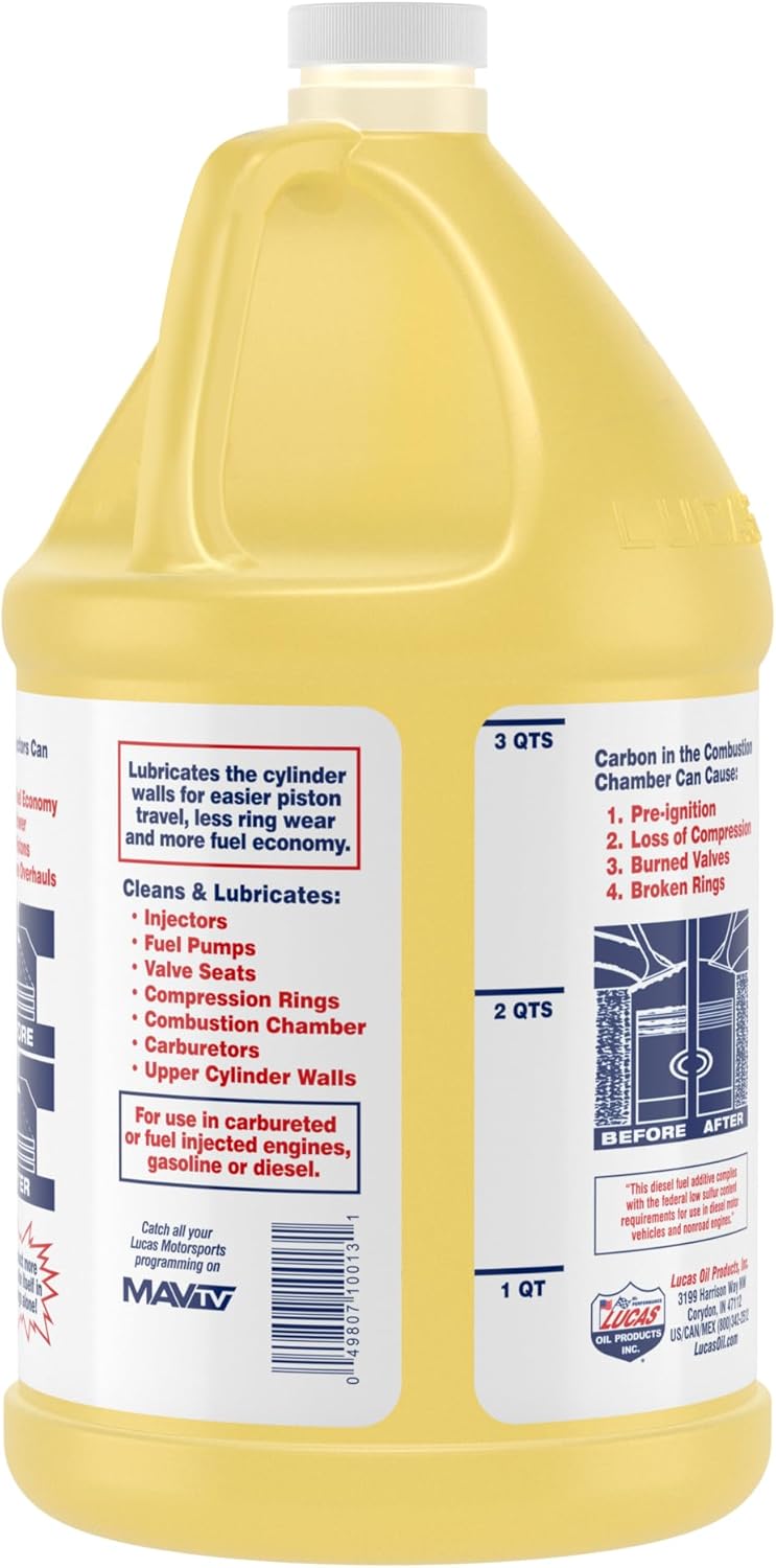 Lucas Oil Fuel Additive, Upper Cylinder Lube, System Cleaner, Lubricant, 1 gal Jug, Diesel/Gas, Set of 4