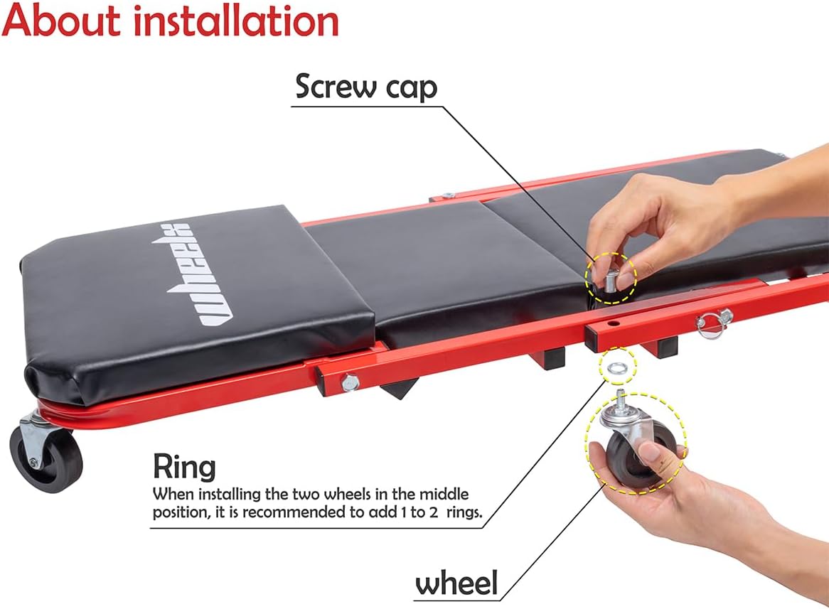 Mechanic Creeper 36 inches 3-in-1 Mode Z Seat 340lbs Capacity, Foldable Garage Adjustable Rolling Folding with 6pcs Wheels Roller, Lay Down Sit Lean Back, Under Car Auto Repair, Red Black