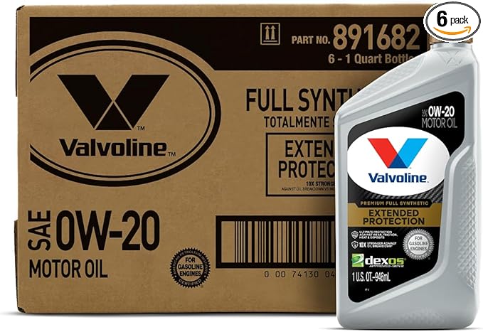 Valvoline Extended Protection Full Synthetic Motor Oil SAE 0W-20 1 QT, Case of 6