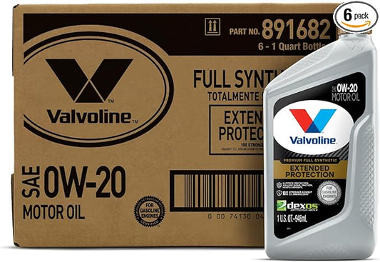 Valvoline Extended Protection Full Synthetic Motor Oil SAE 0W-20 1 QT, Case of 6