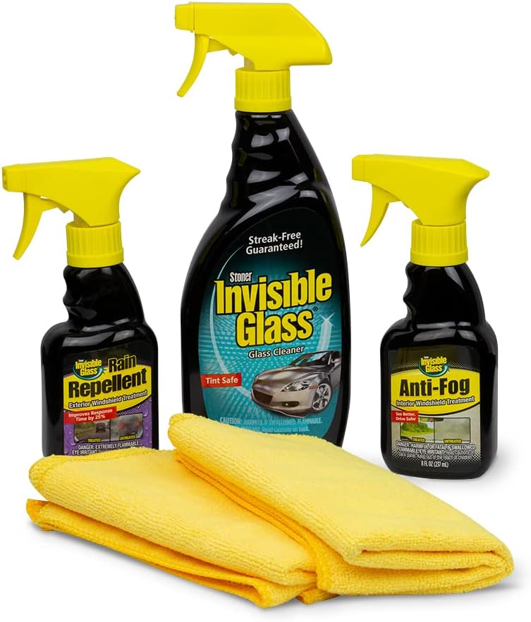 Invisible Glass 99016 5-Piece Windshield Glass Treatment Kit Includes Anti-Fog for Interior, Rain Repellent for Exterior, Premium Spray Glass Cleaner, and (2) Microfiber Cleaning Cloths