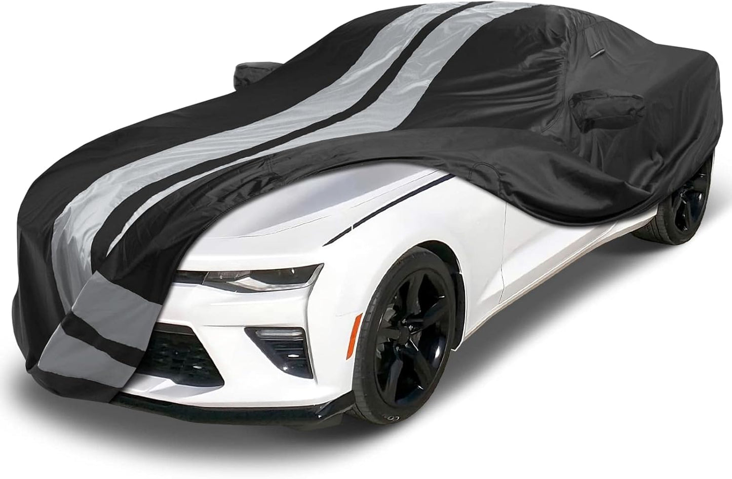 iCarCover Custom Car Cover Compatible with Camaro 2010-2023, Waterproof All Weather Rain Snow UV Sun Protector Full Exterior Indoor Outdoor Car Covers, Stripe (Black/Gray)